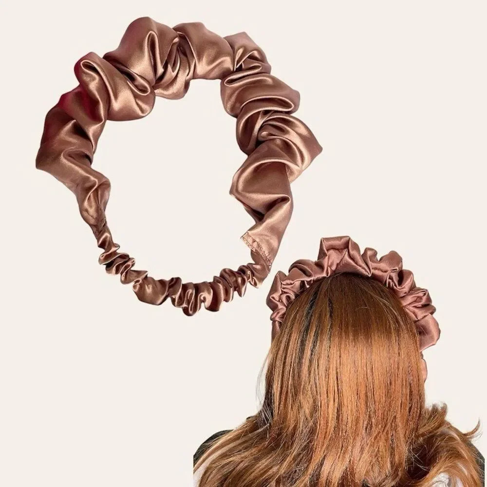 Brown Satin Headband wrap scrunched For Women Pleated design
